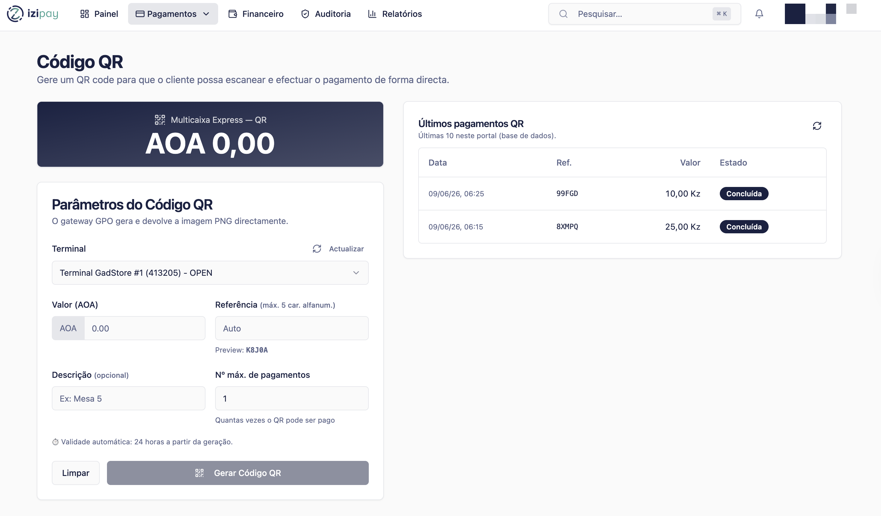 QR payment screen in the IZI Pay Portal
