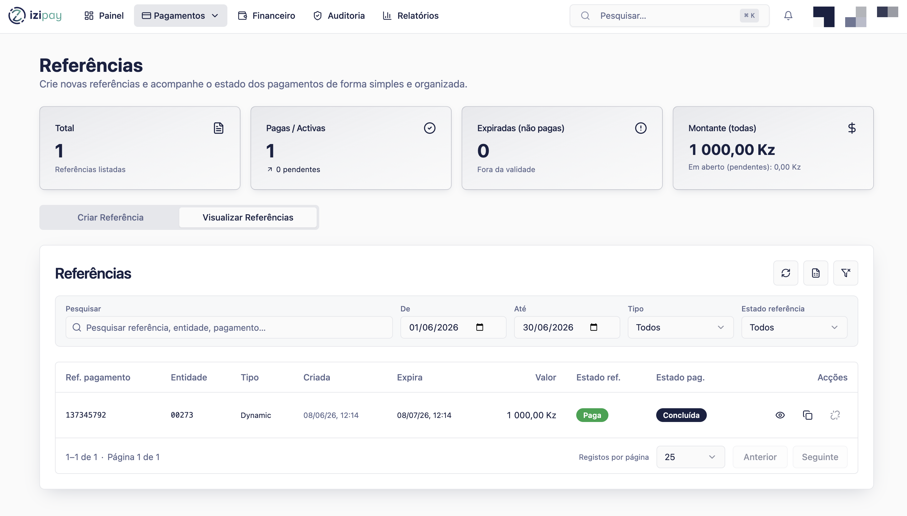 Lista de referências no Portal IZI Pay
